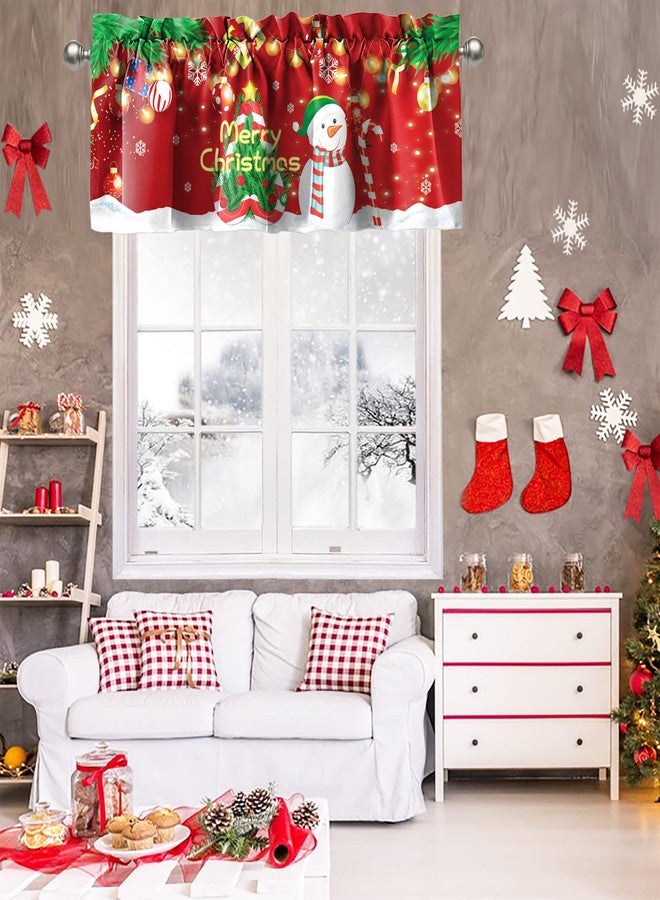 Deztibos Christmas Tree and Snowman Kitchen Window Valances Merry Christmas Candy Stick Home Window Treatment Topper Decoration with Rod Pocket Ball Ornaments Short Curtains 52x18inch - Image 3